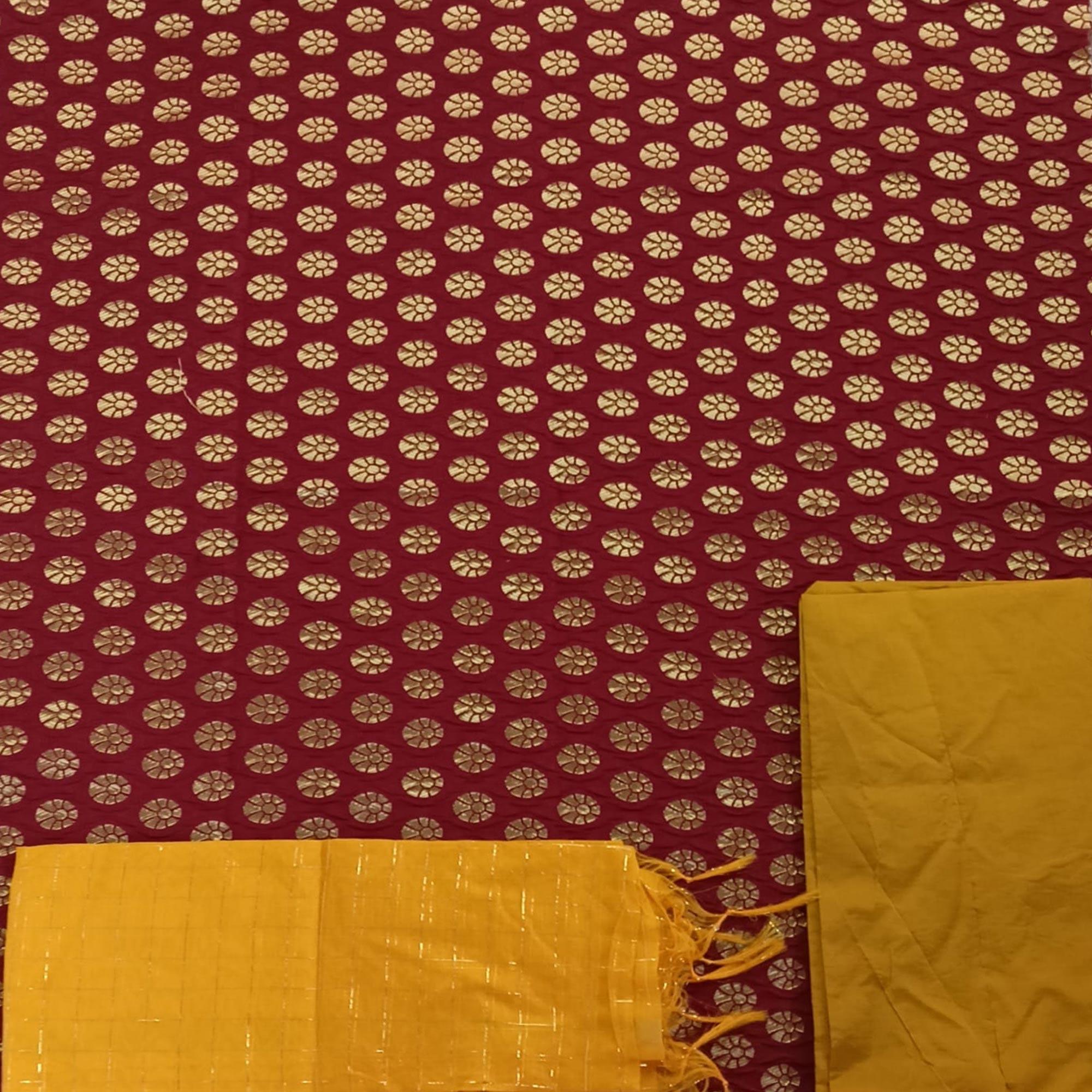 Maroon Festive Wear Woven Banarasi Silk Dress Material - Peachmode