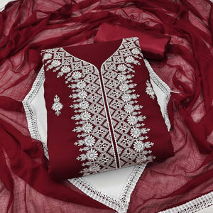 Maroon Floral Embroidered Georgette Dress Material - Peachmode