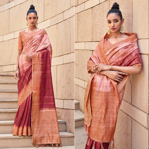 Maroon Floral Woven Art Silk Saree - Peachmode