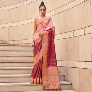 Maroon Floral Woven Art Silk Saree - Peachmode
