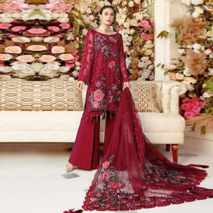 Maroon Partywear Embroidered Heavy Net Pakistani Suit - Peachmode