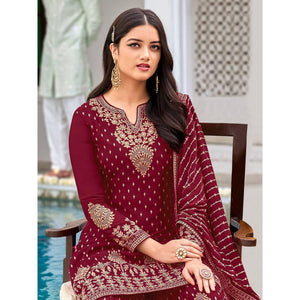 Maroon Partywear Sequence & Embroidered Faux Georgette Salwar Suit - Peachmode
