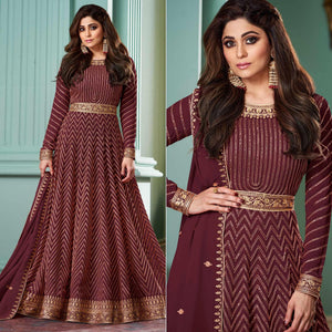 Maroon Partywear Sequence Embroidered Georgette Gown - Peachmode