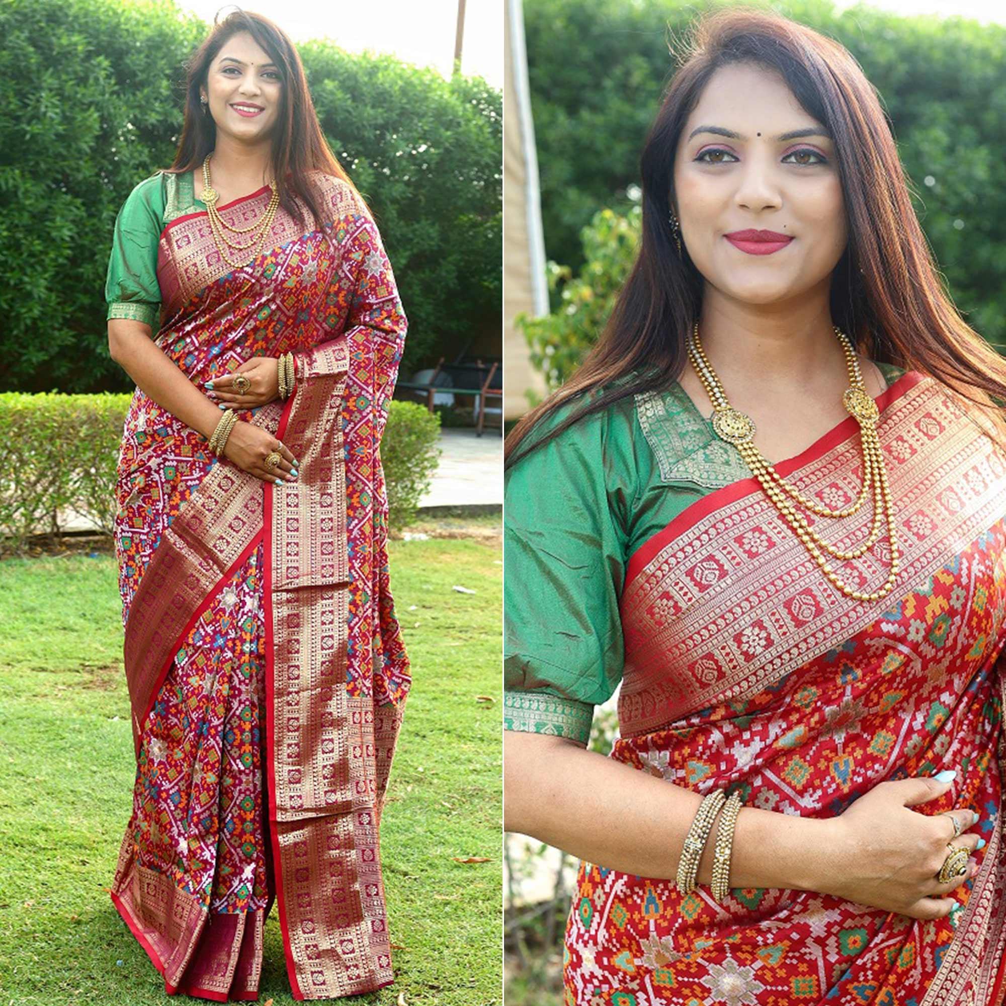 Maroon Patola Printed Art Silk Saree - Peachmode