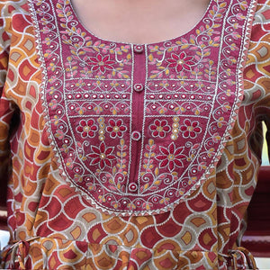 Maroon Printed-Embroidered Chanderi Sharara Suit - Peachmode