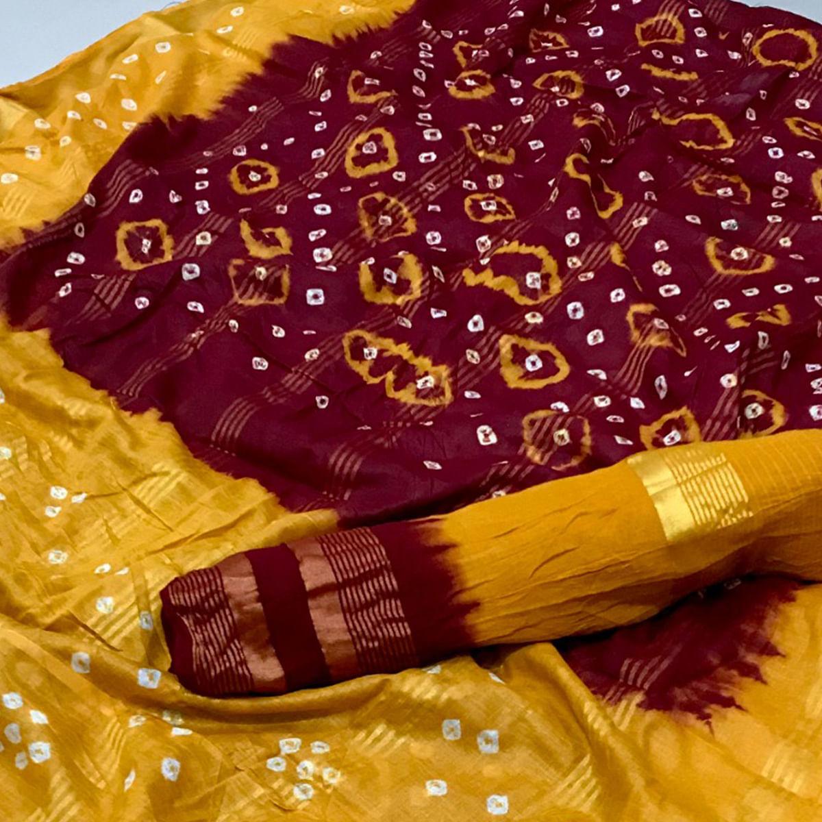 Maroon Printed Pure Cotton Saree - Peachmode