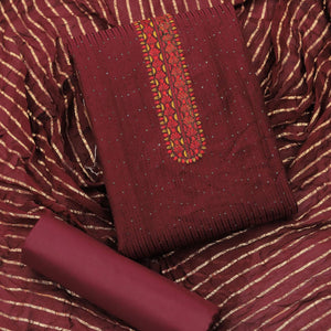 Maroon Sequence Embroidered Chanderi Dress Material - Peachmode