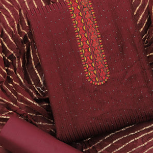 Maroon Sequence Embroidered Chanderi Dress Material - Peachmode
