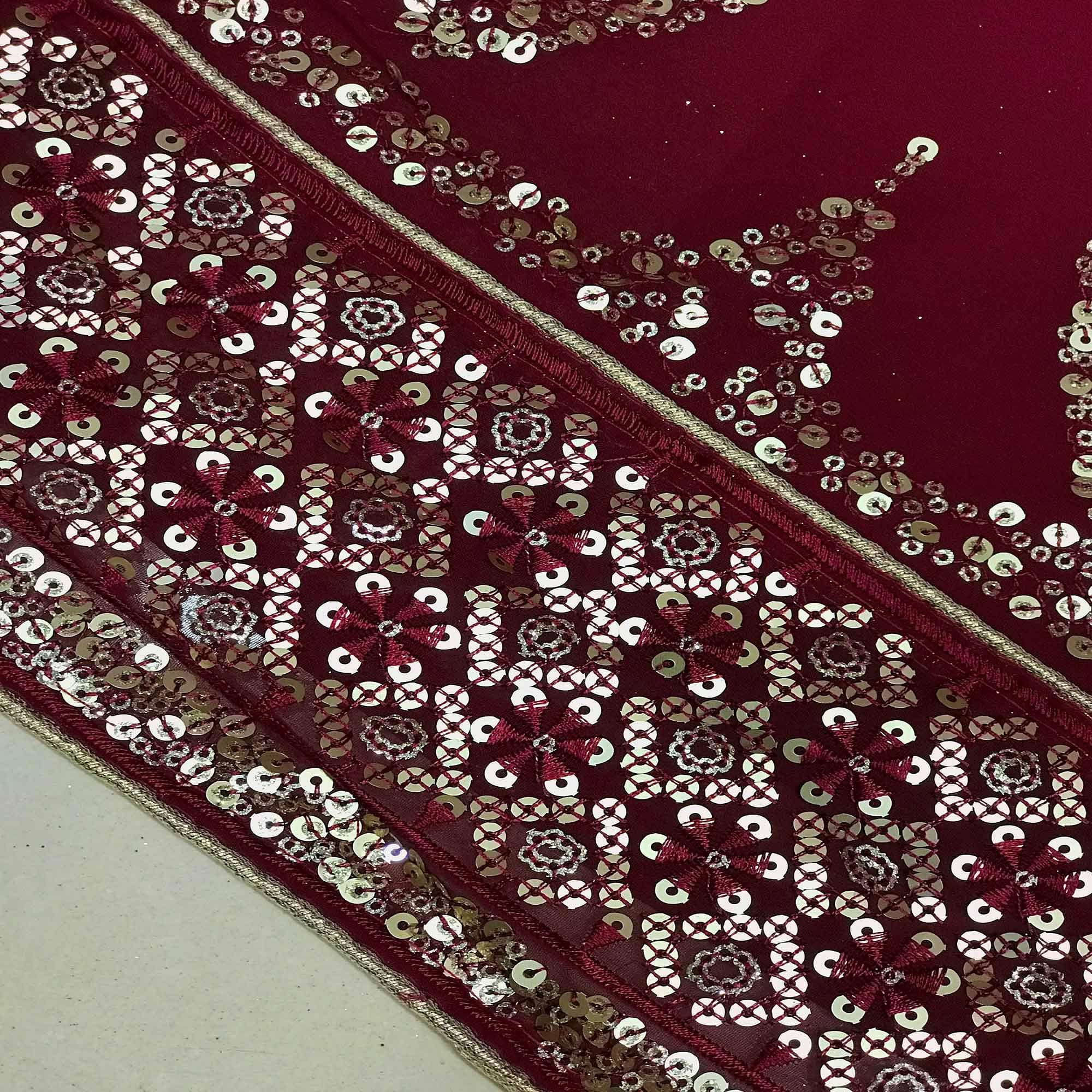 Maroon Sequence Embroidered Georgette Dress Material - Peachmode
