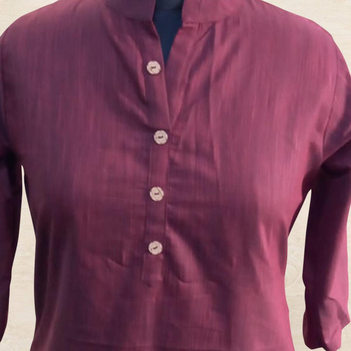 Maroon Solid Cotton Top - Peachmode