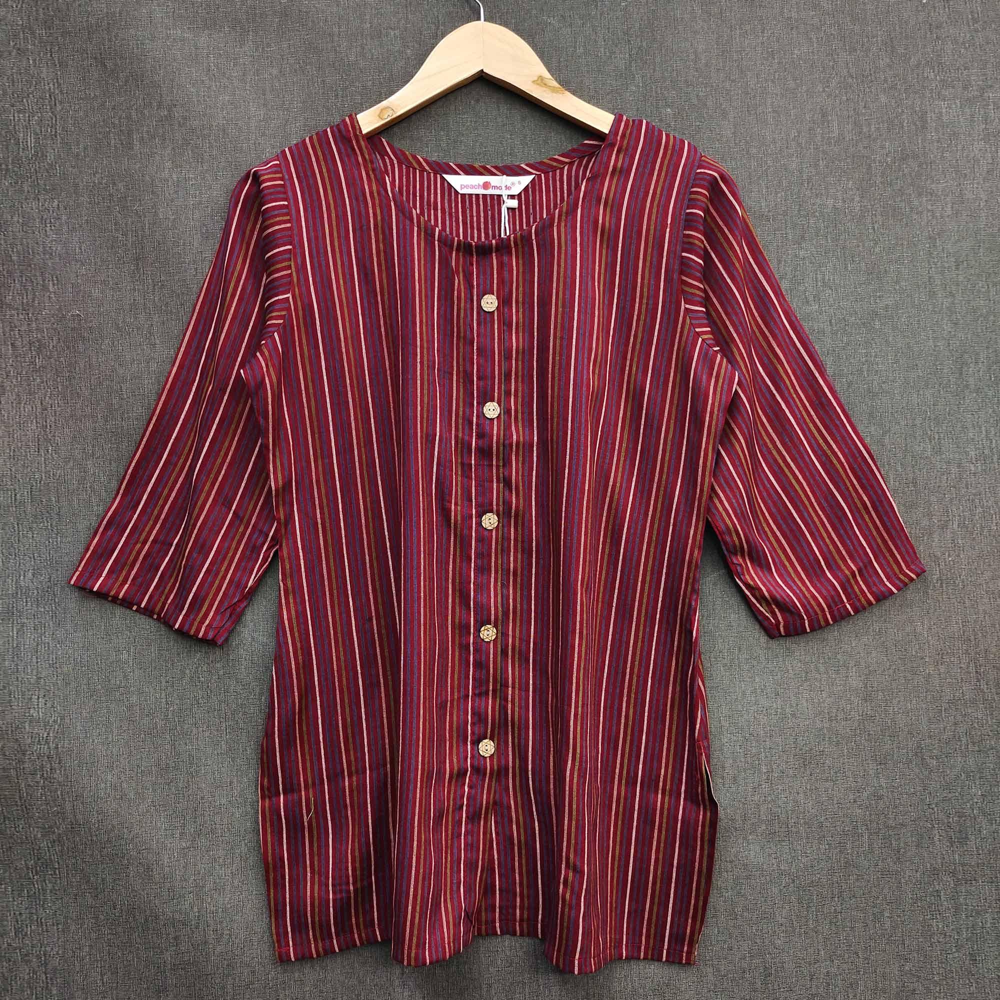 Maroon Striped Printed Rayon Top - Peachmode