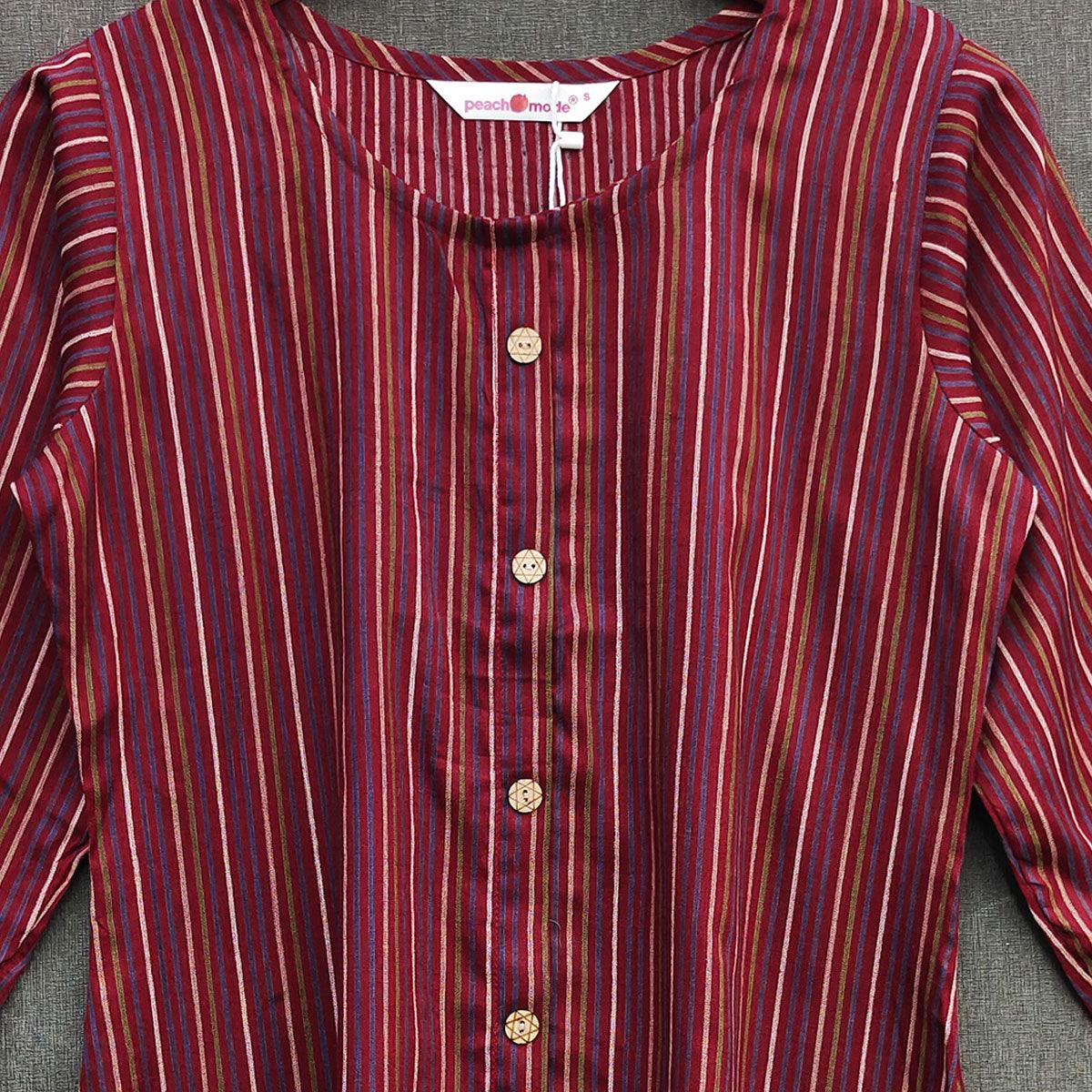 Maroon Striped Printed Rayon Top - Peachmode