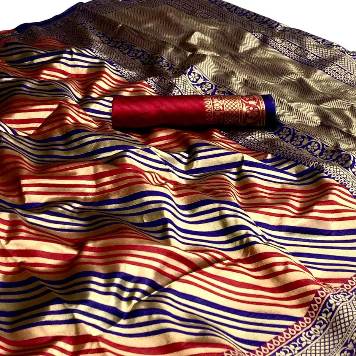 Maroon Woven Silk Saree - Peachmode