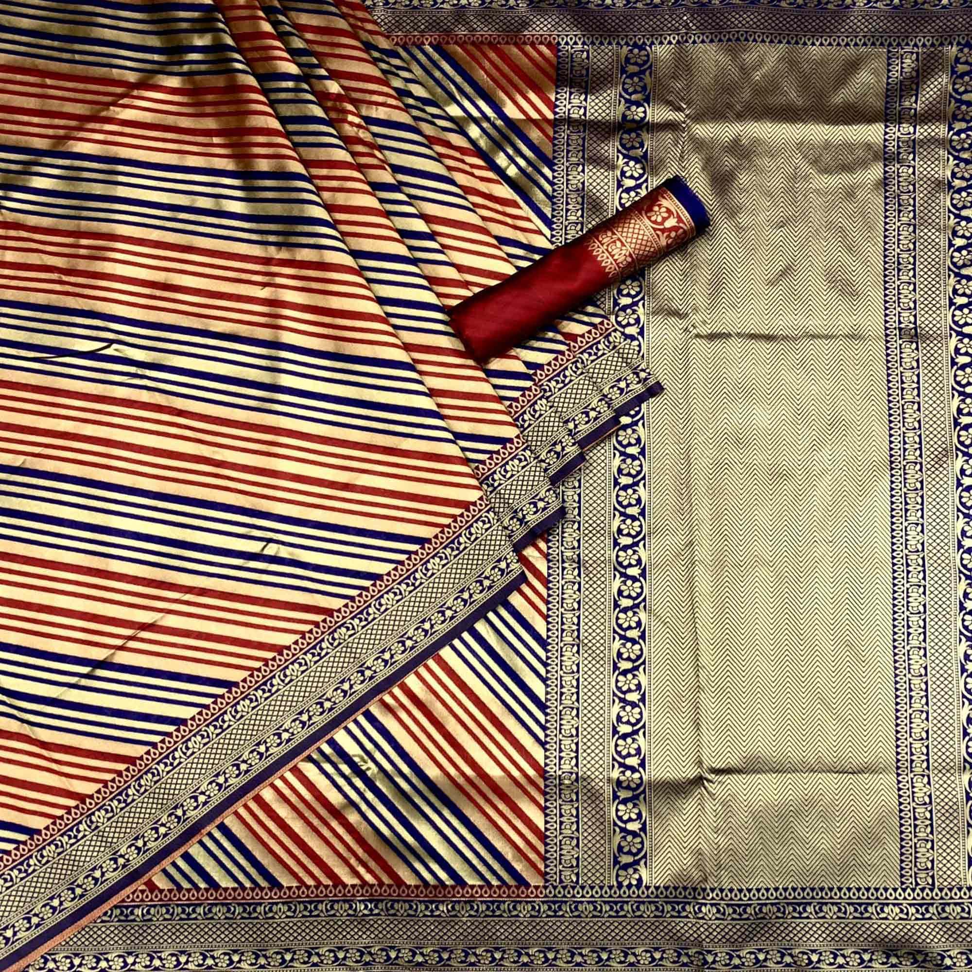 Maroon Woven Silk Saree - Peachmode