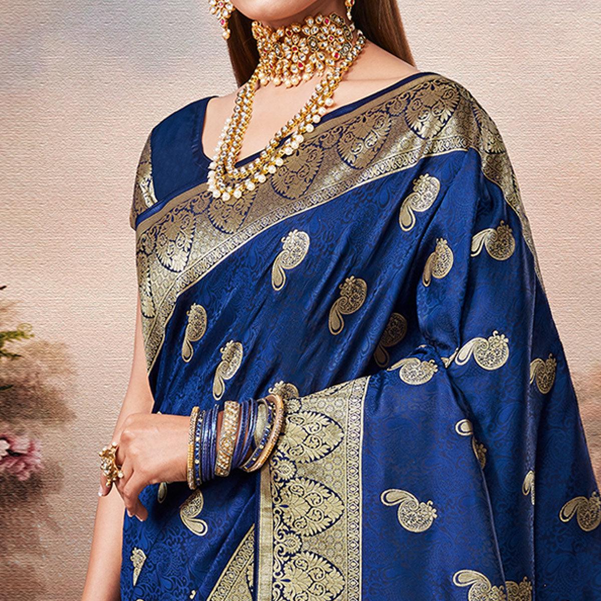 Marvellous Blue Colored Festive Wear Woven Banarasi Silk Saree - Peachmode
