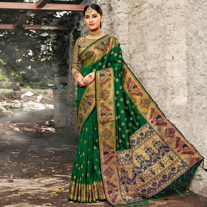 Marvellous Green Coloured Woven Festive Wear Banarasi Silk Saree - Peachmode