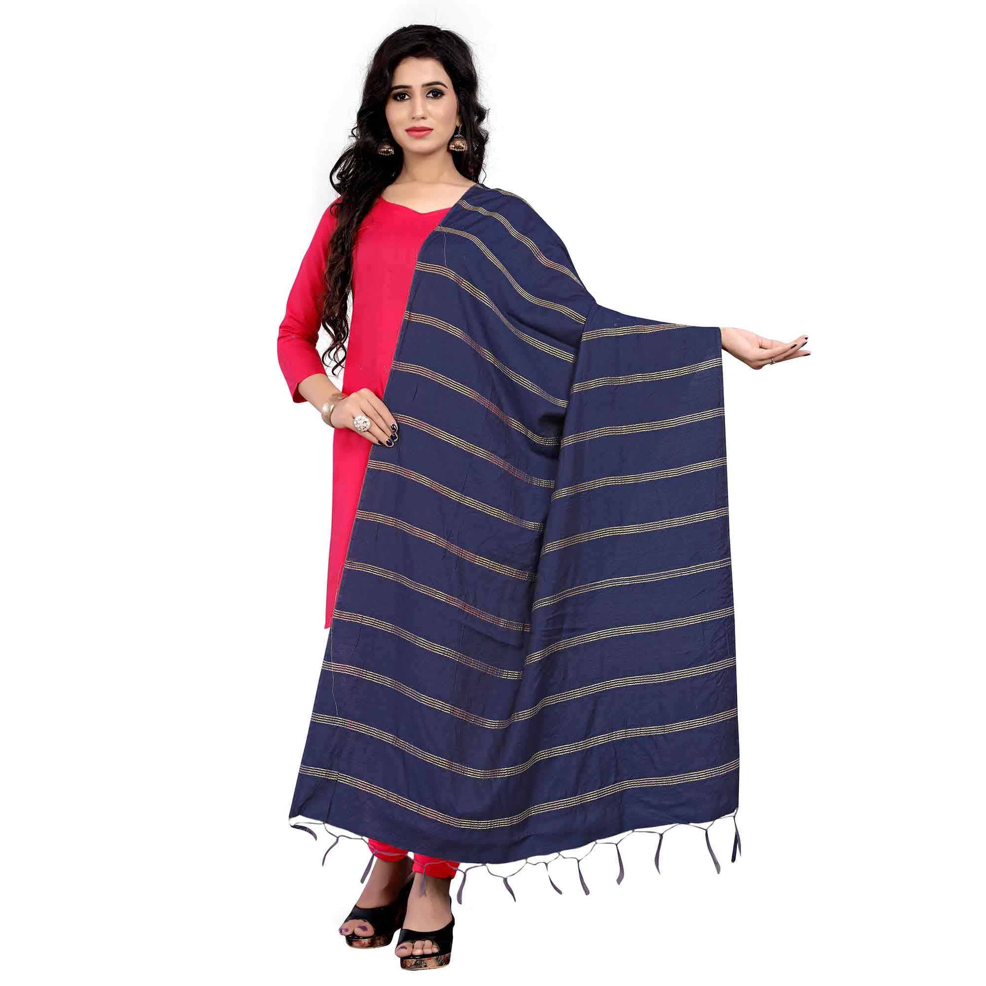 Marvellous Navy Blue Colored Festive Wear Cotton Dupatta - Peachmode
