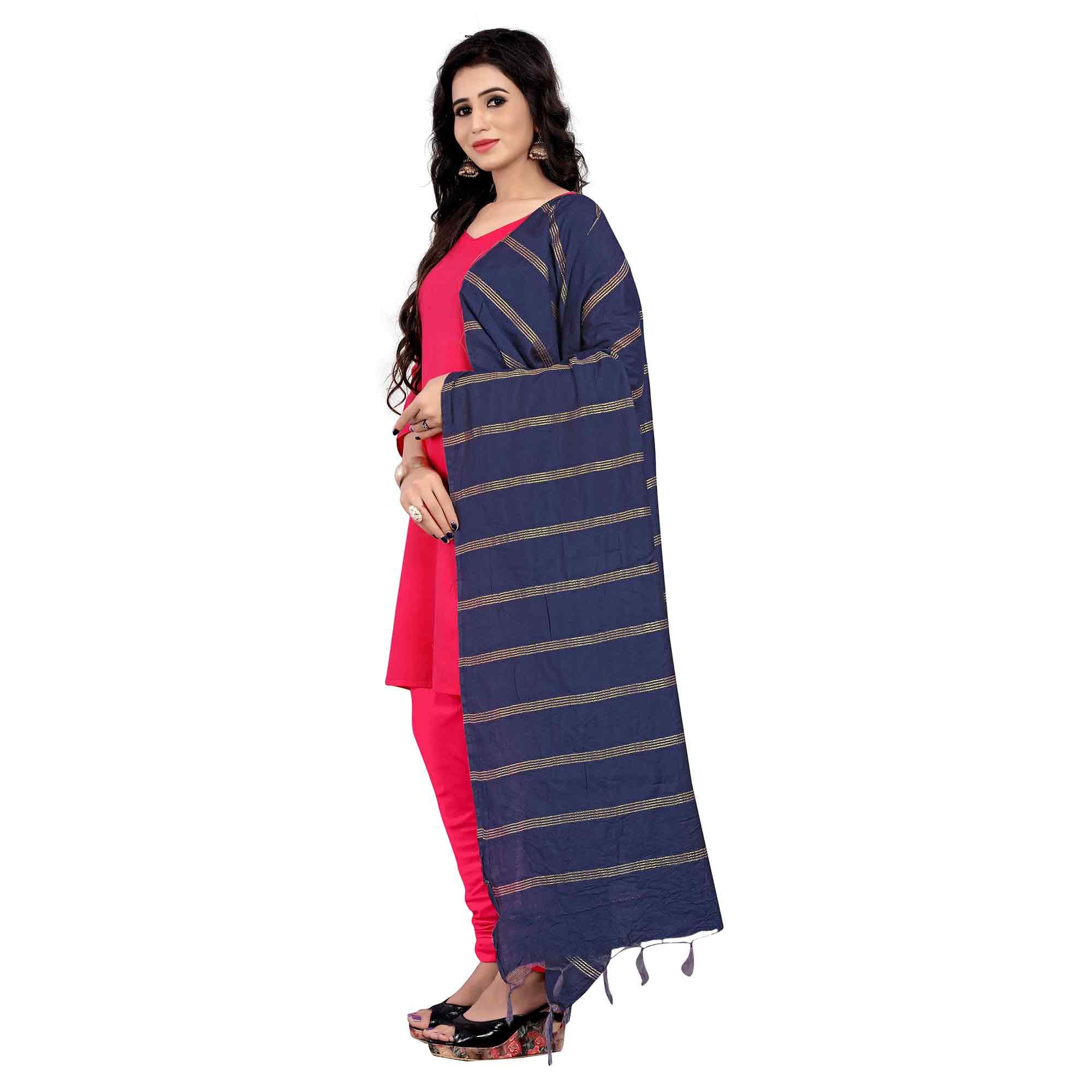 Marvellous Navy Blue Colored Festive Wear Cotton Dupatta - Peachmode