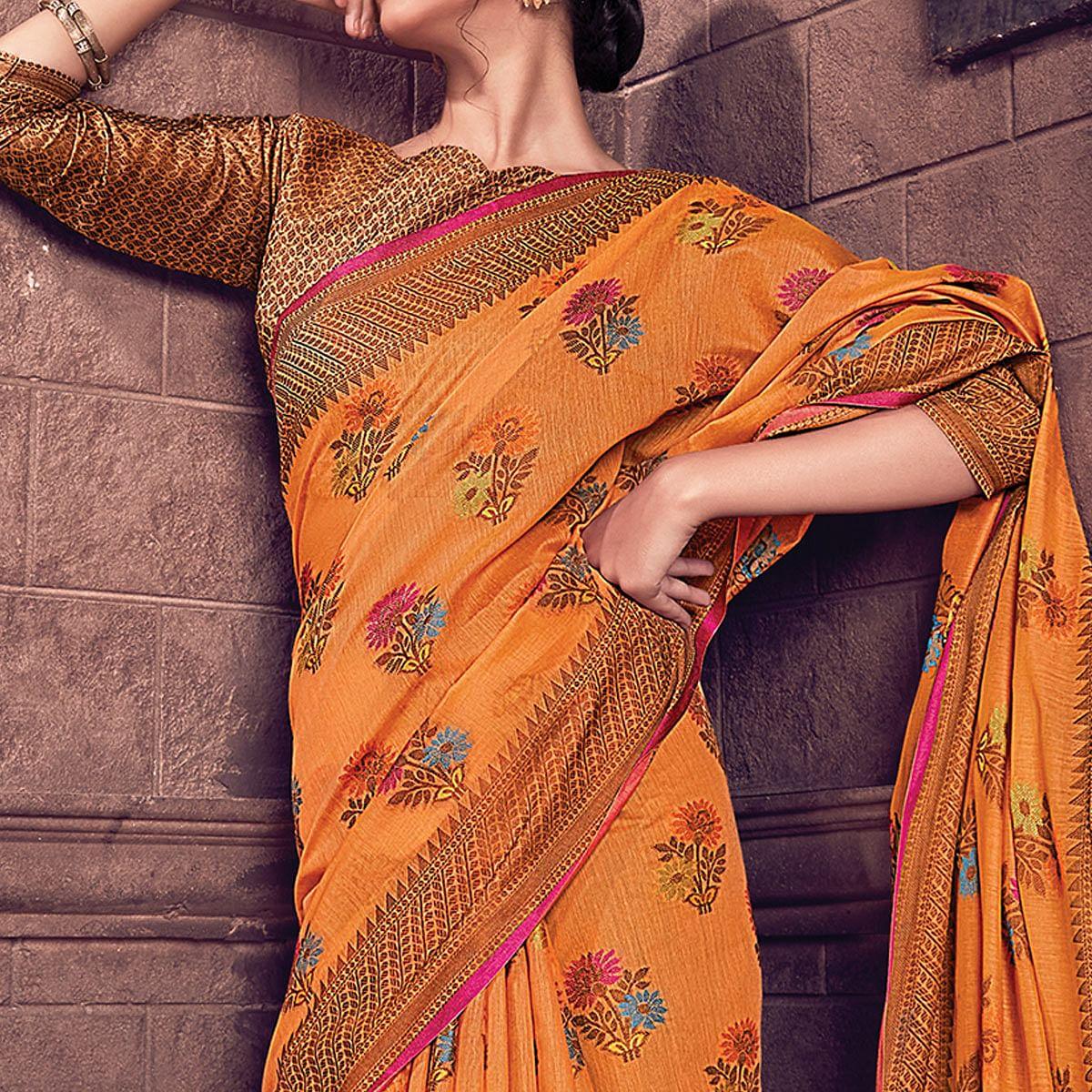 Marvellous Orange Colored Festive Wear Woven Handloom Silk Saree - Peachmode
