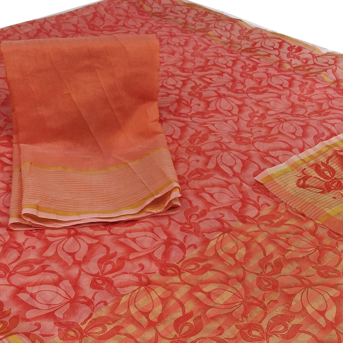 Marvellous Peach Colored Casual Wear Floral Printed Net Saree - Peachmode