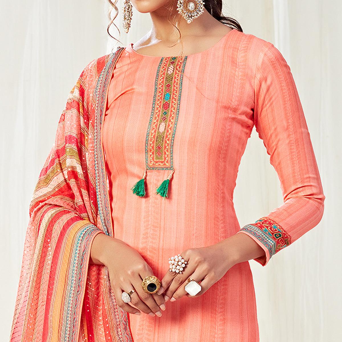 Marvellous Peach Colored Partywear Digital Printed Cotton Suit - Peachmode
