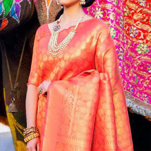 Marvellous Peach Coloured Festive Wear Woven Silk Saree - Peachmode