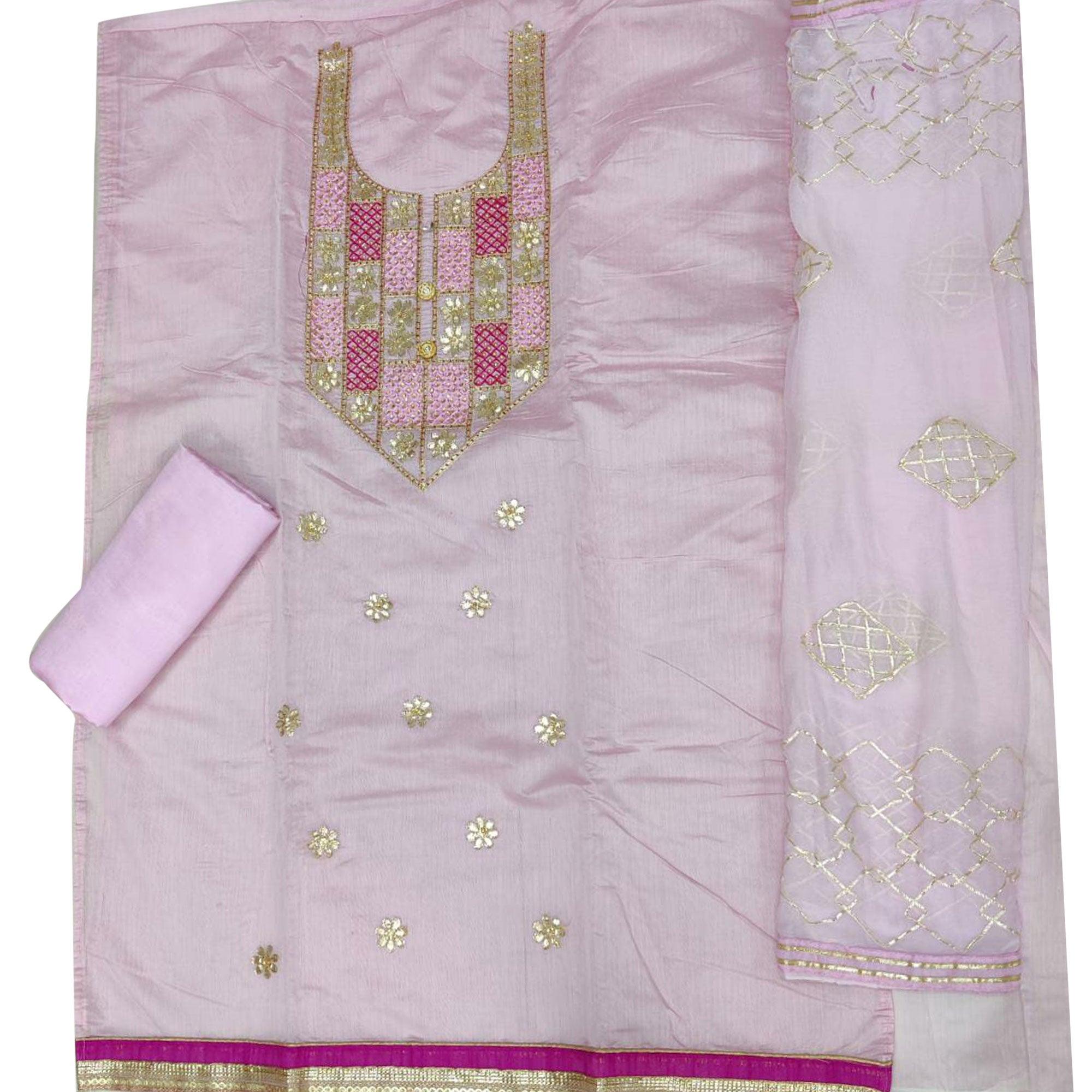 Marvellous Pink Colored Festive Wear Embroidered Heavy Modal Silk Dress Material - Peachmode