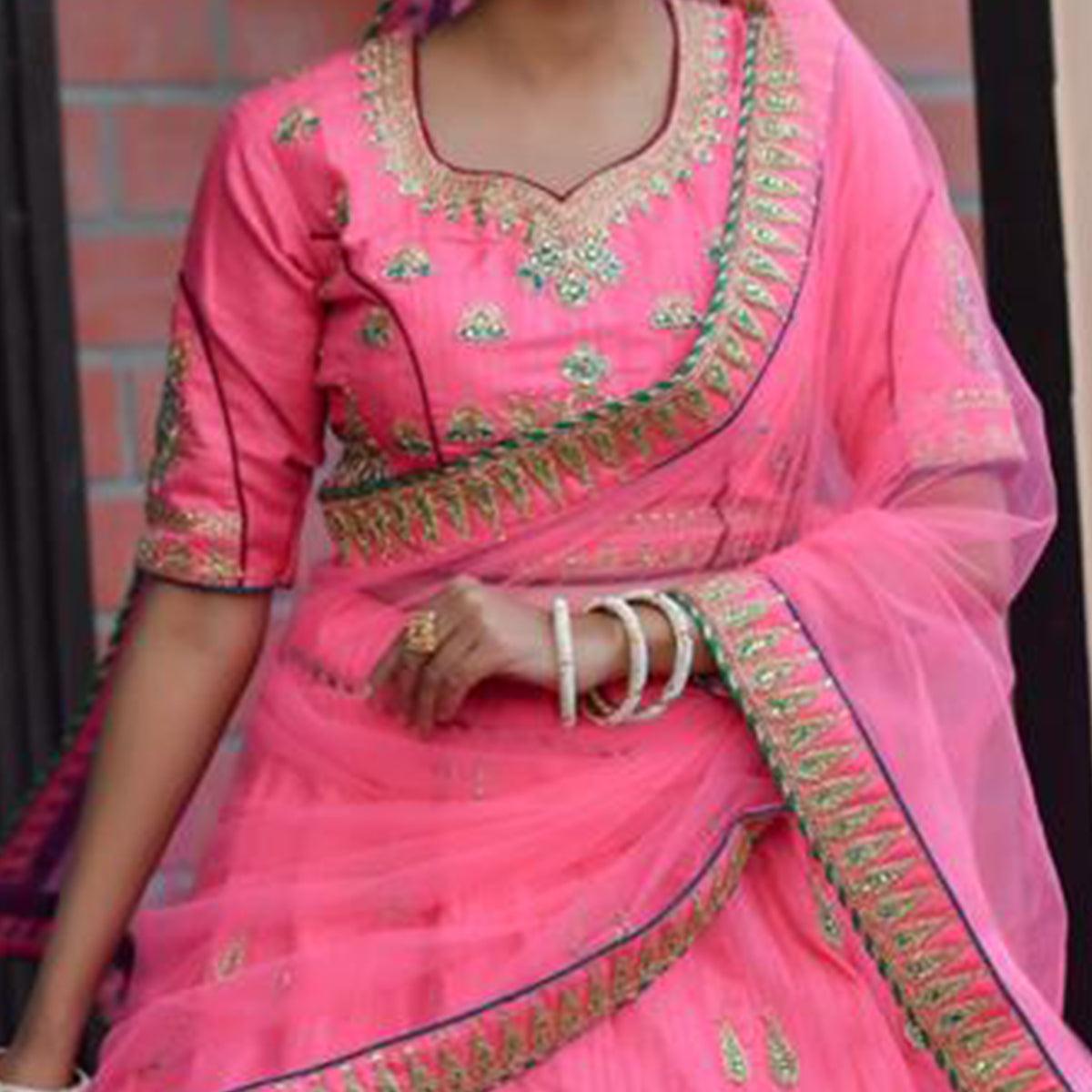 Marvellous Pink Colored Party Wear Embroidered Silk Lehenga Choli - Peachmode