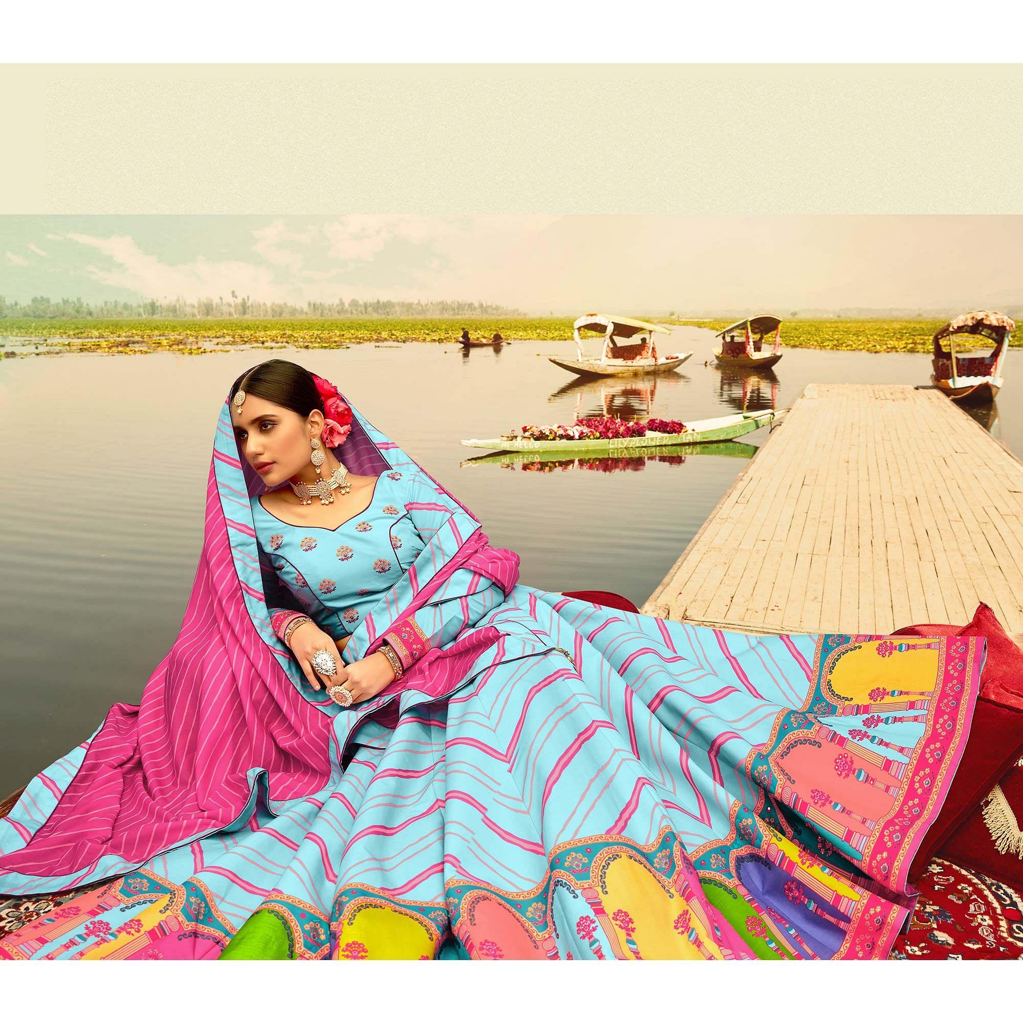 Marvellous Sky Blue Coloured Wedding Wear Designer Stone Work Heavy Silk Lehenga Choli - Peachmode