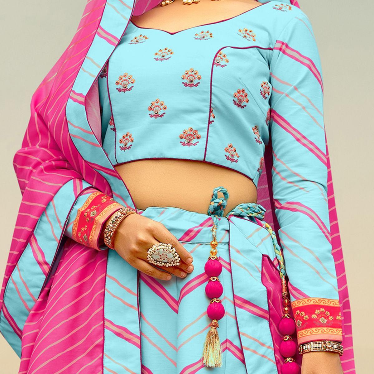 Marvellous Sky Blue Coloured Wedding Wear Designer Stone Work Heavy Silk Lehenga Choli - Peachmode