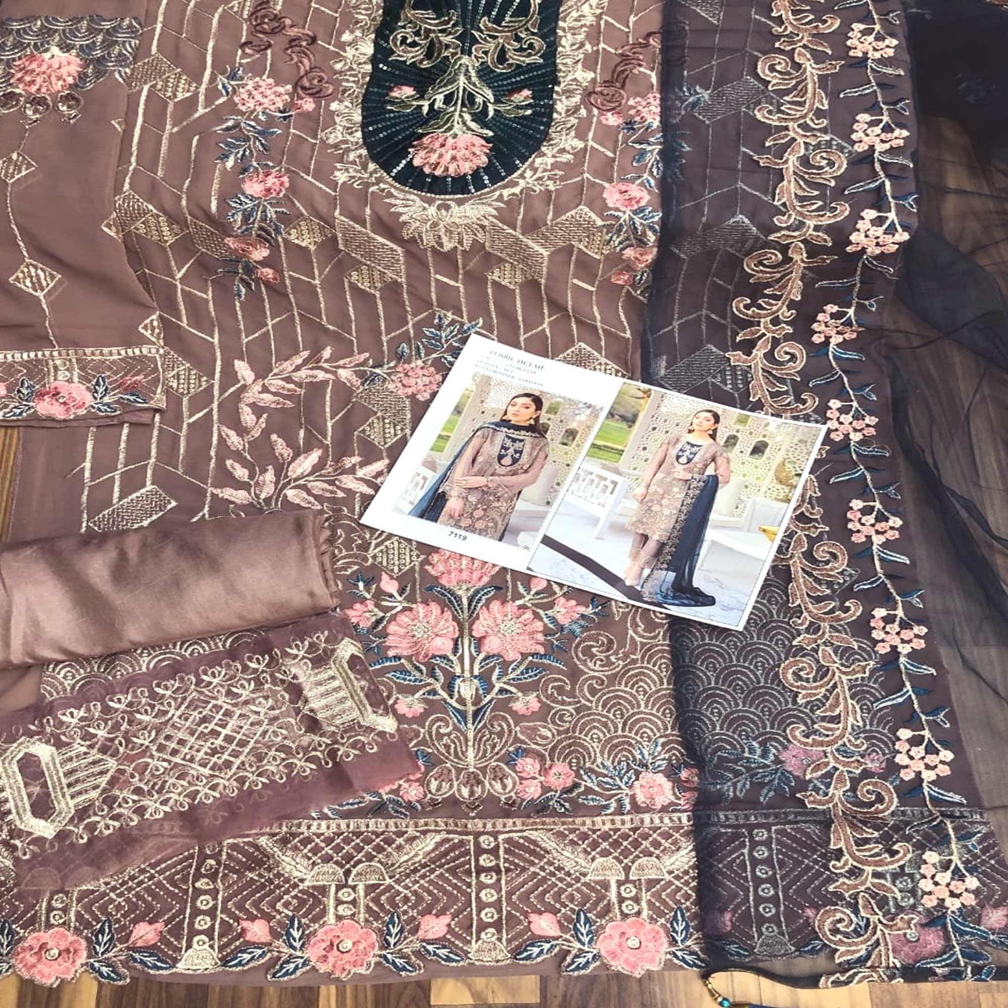 Matalic Festive Wear Floral Embroidered Straight Style Faux Georgette Palazzo Suit - Peachmode