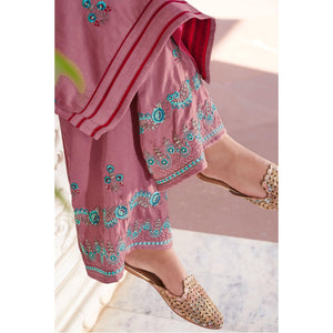 Mauve Casual Wear Embroidered Pure Modal Viscose Palazzo Suit - Peachmode
