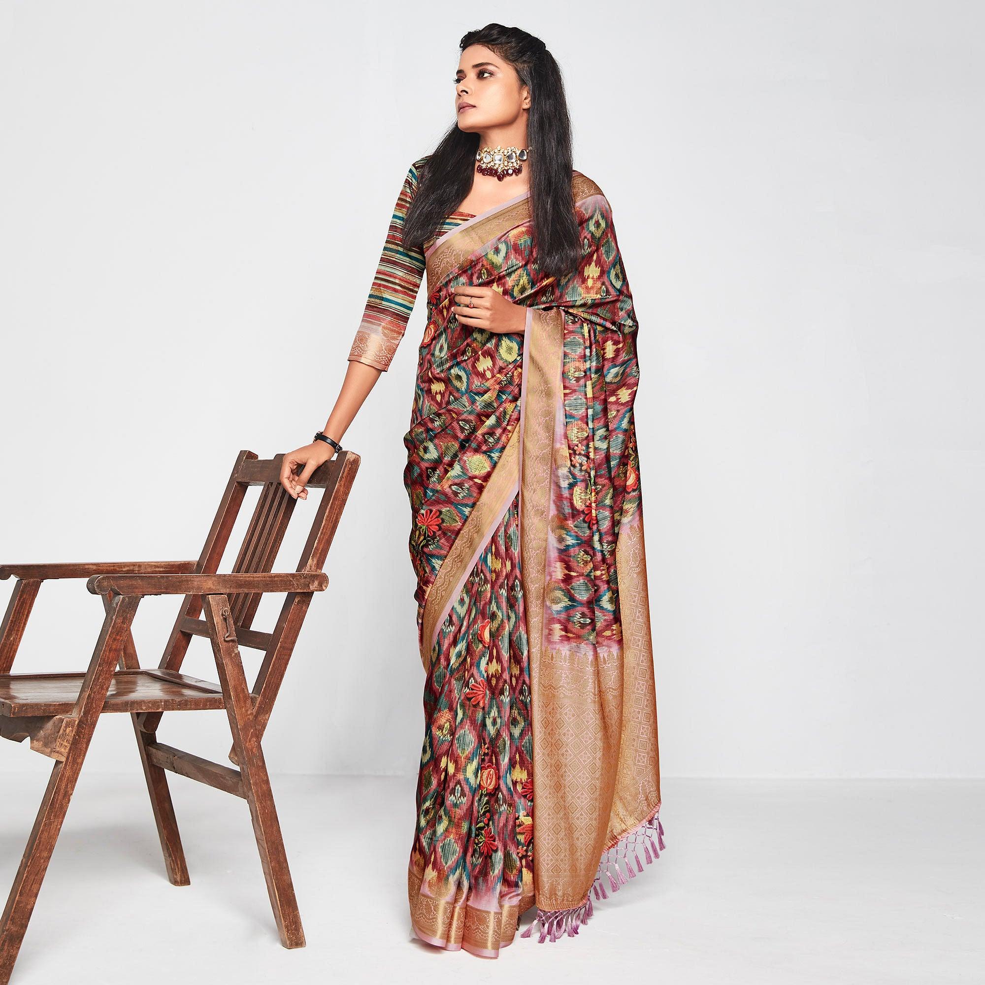 Mauve Casual Wear Printed Soft Art Silk Saree - Peachmode