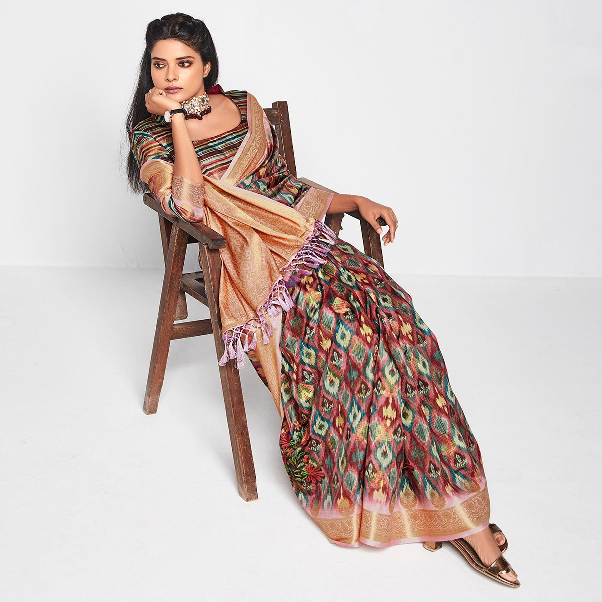 Mauve Casual Wear Printed Soft Art Silk Saree - Peachmode