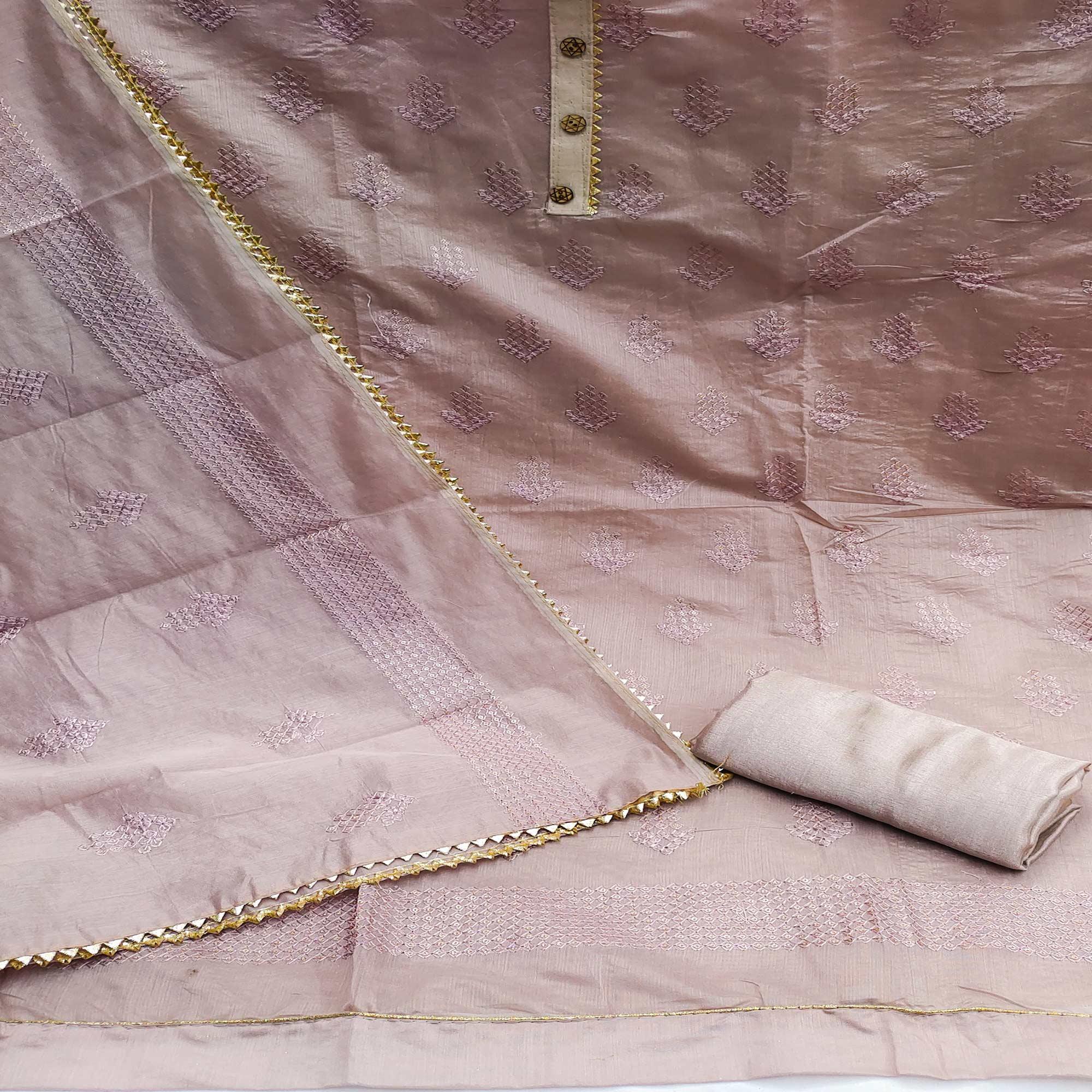 Mauve Casual Wear Sequence Embroidered Chanderi Dress Material - Peachmode