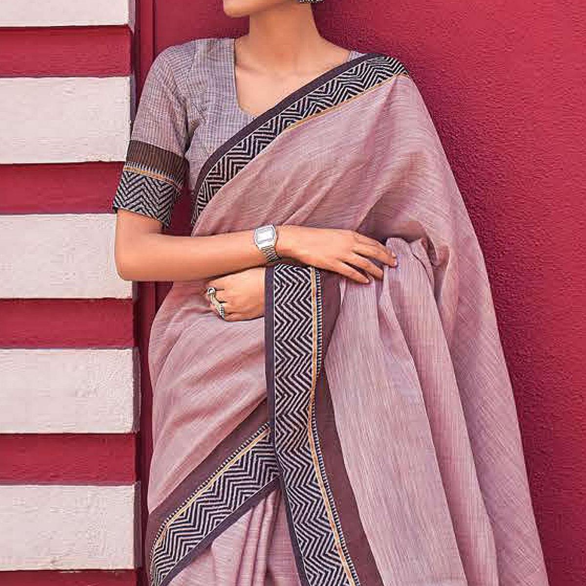 Mauve Casual Wear Solid Linen Saree - Peachmode