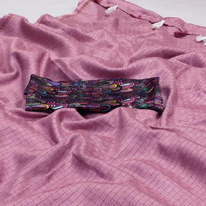Mauve Checks Printed Jute Saree - Peachmode