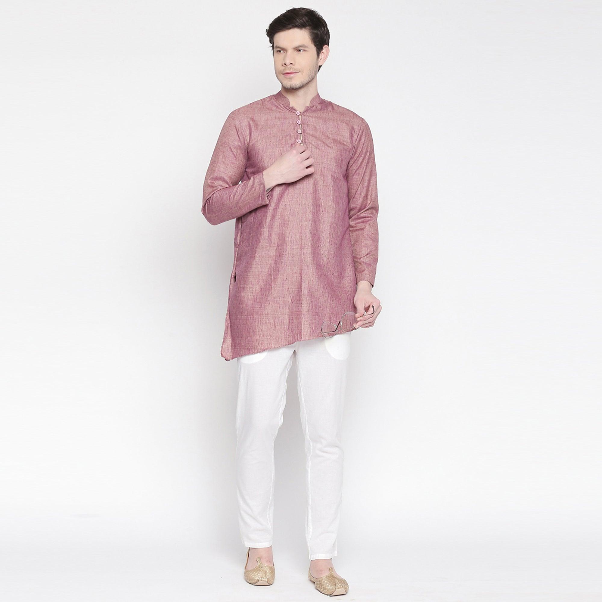 Mauve Cotton Short Kurta with Asymmetric Hem - Peachmode