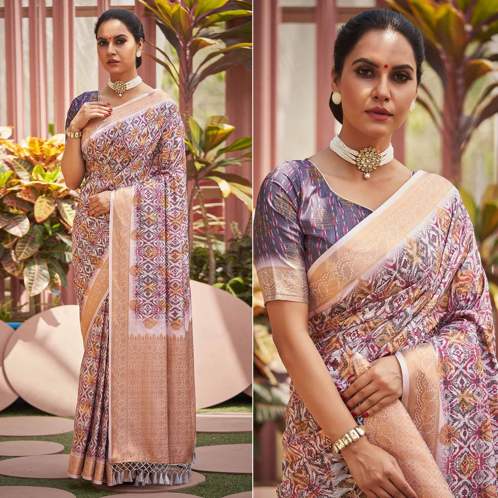 Mauve Digital Printed Art Silk Saree - Peachmode