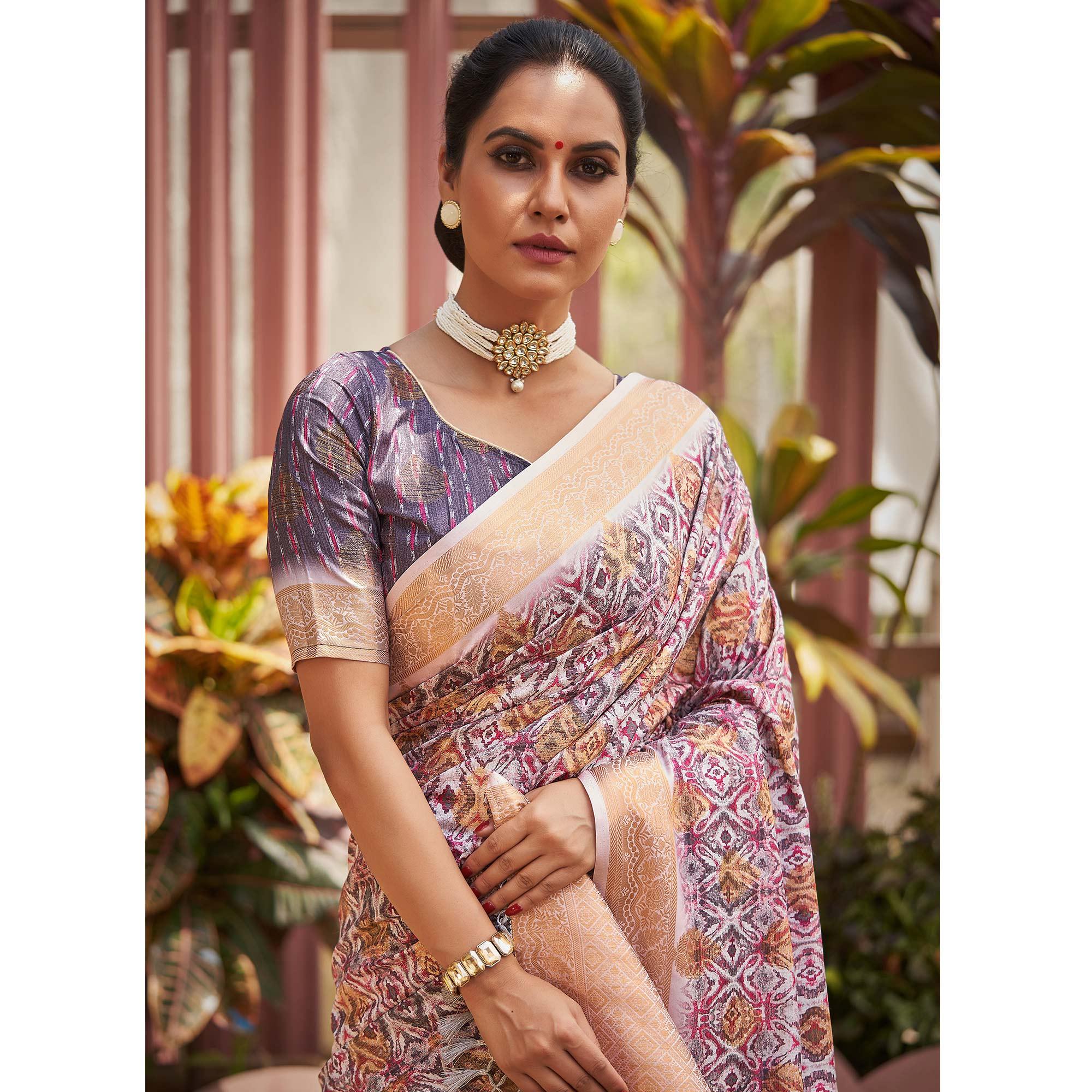 Mauve Digital Printed Art Silk Saree - Peachmode