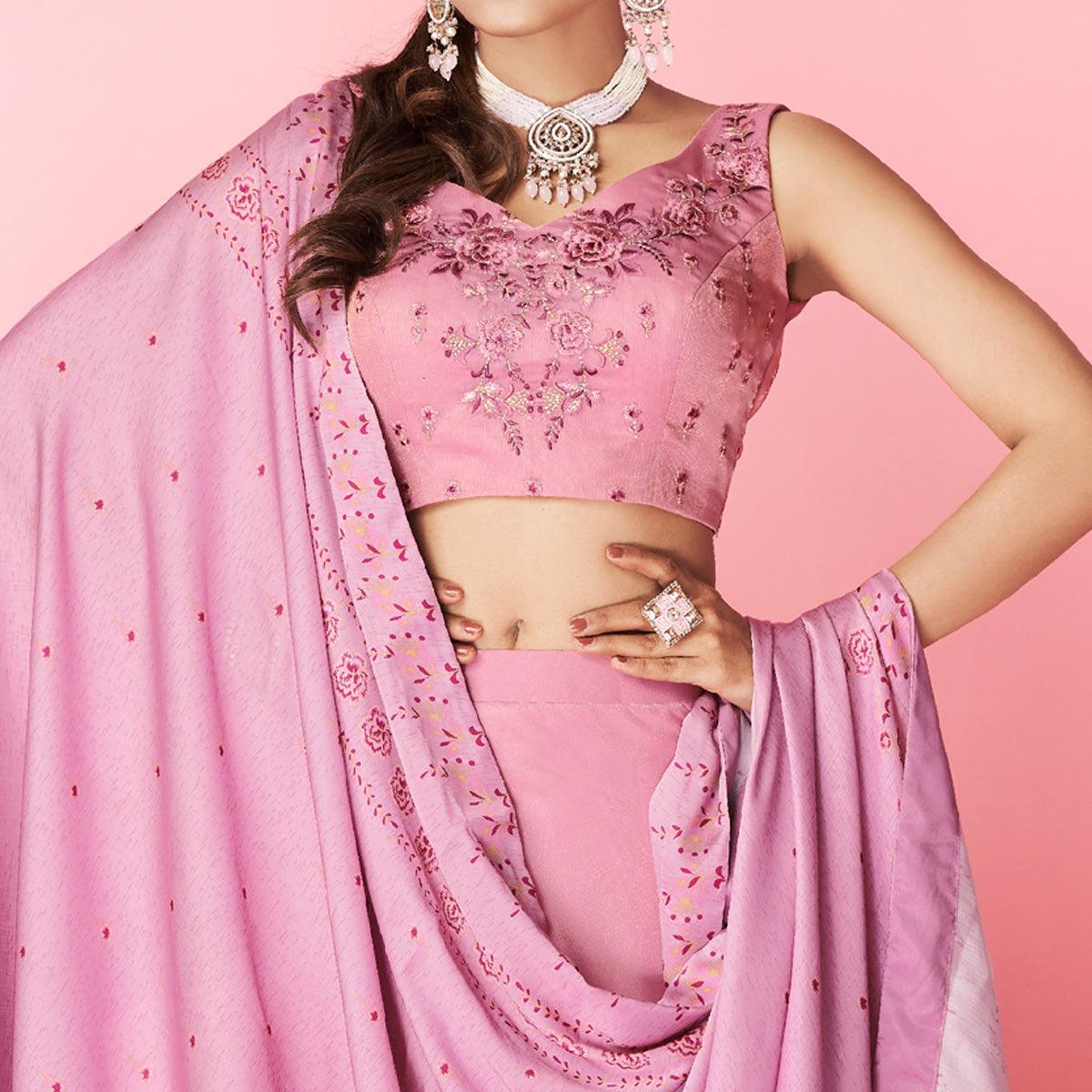 Mauve Embellished With Embroidered Chiffon Lehenga Choli - Peachmode