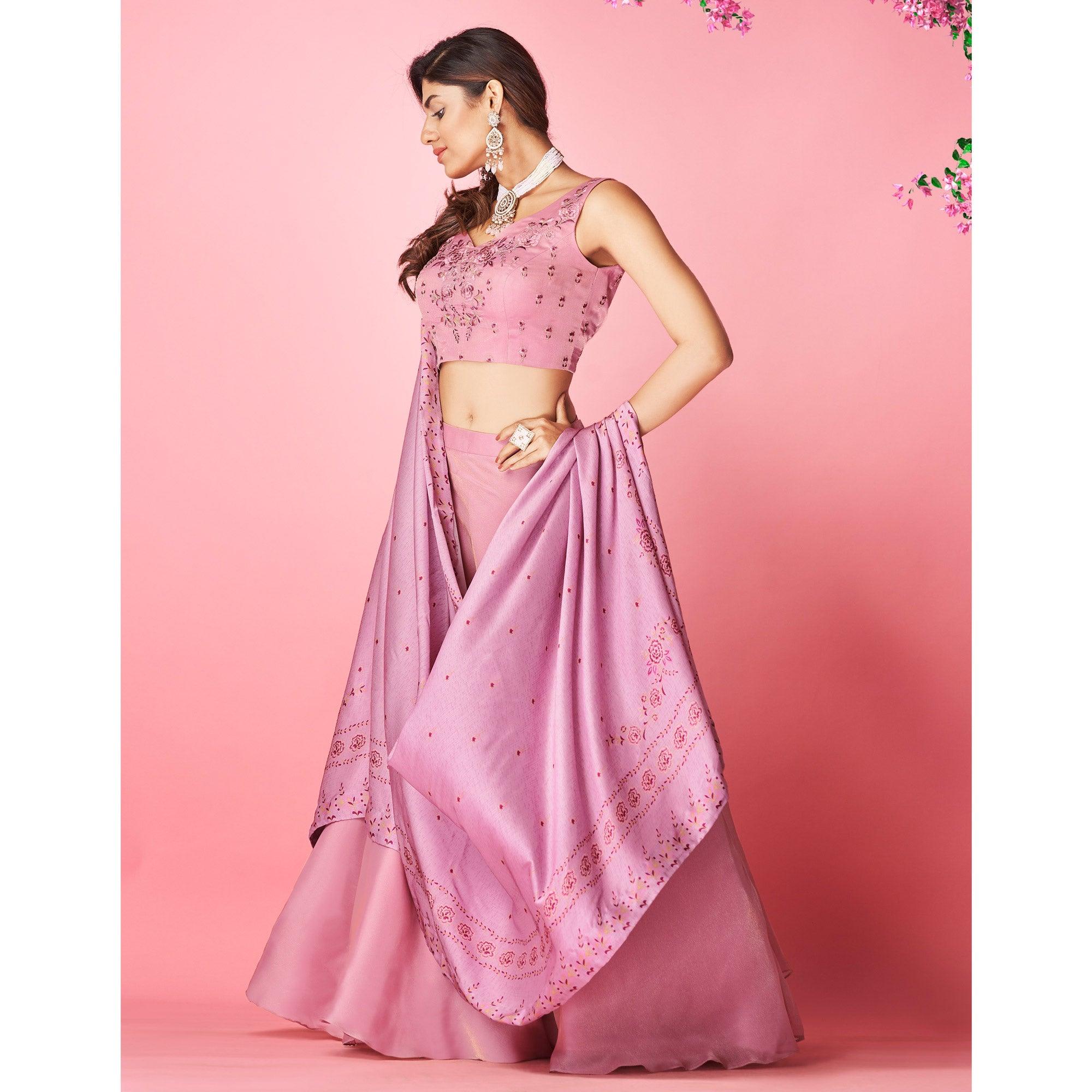 Mauve Embellished With Embroidered Chiffon Lehenga Choli - Peachmode