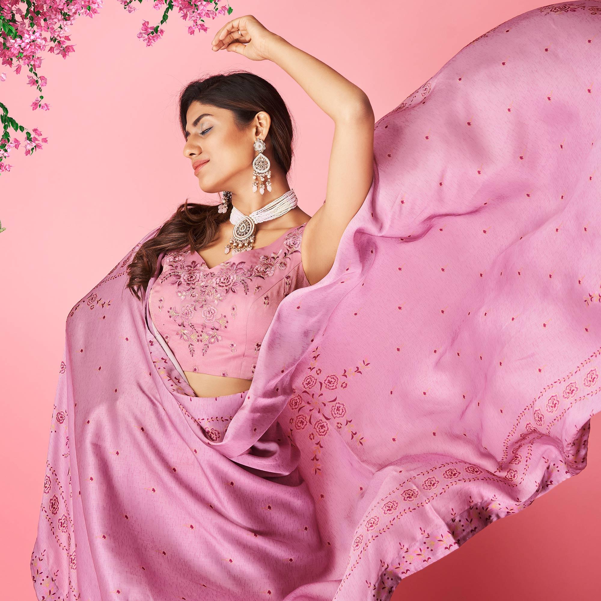 Mauve Embellished With Embroidered Chiffon Lehenga Choli - Peachmode
