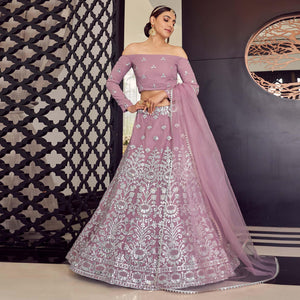 Mauve Embellished With Embroidered Georgette Lehenga Choli - Peachmode