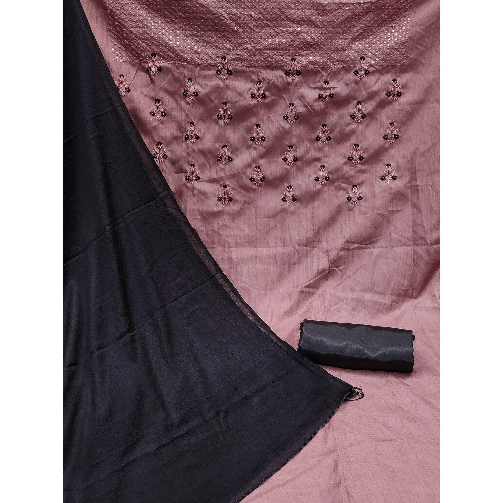 Mauve Embroidered Art Silk Dress Material - Peachmode