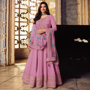 Mauve Embroidered Dola Silk Anarkali Suit - Peachmode