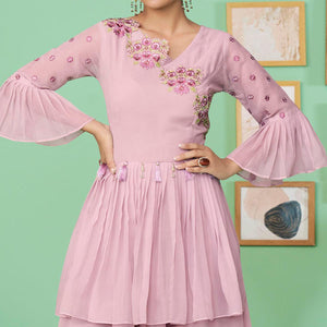 Mauve Embroidered Georgette Gown - Peachmode