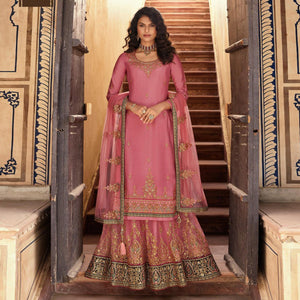 Mauve Embroidered Georgette Lehenga Kameez - Peachmode