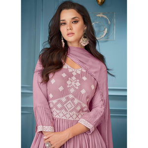 Mauve Embroidered Rayon Sharara Suit - Peachmode