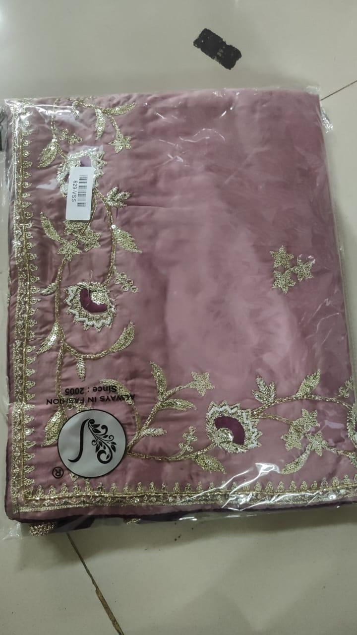 Mauve Embroidered With Embellished Georgette Saree - Peachmode